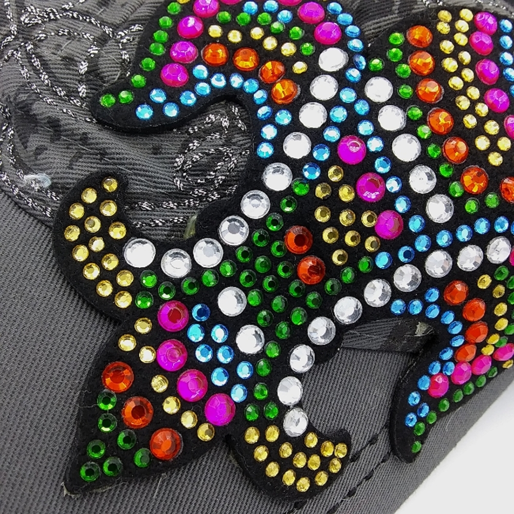 *SOLD* KBETHOS Gray & Multicolor Crystal Embellished Fleur De Lis Military Hat - Picture 2 of 12